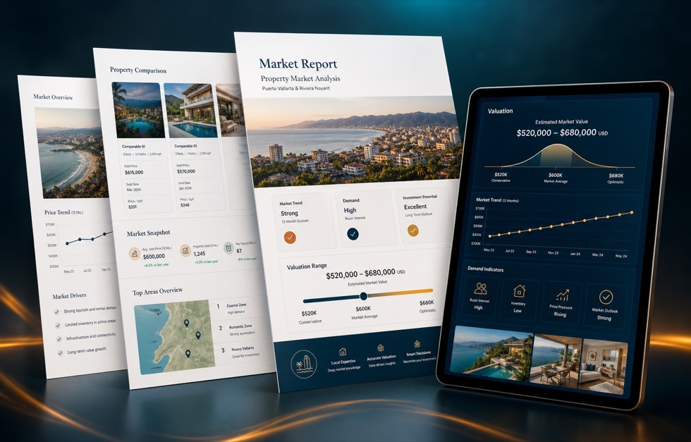 Mockup de reporte detallado de valuación inmobiliaria